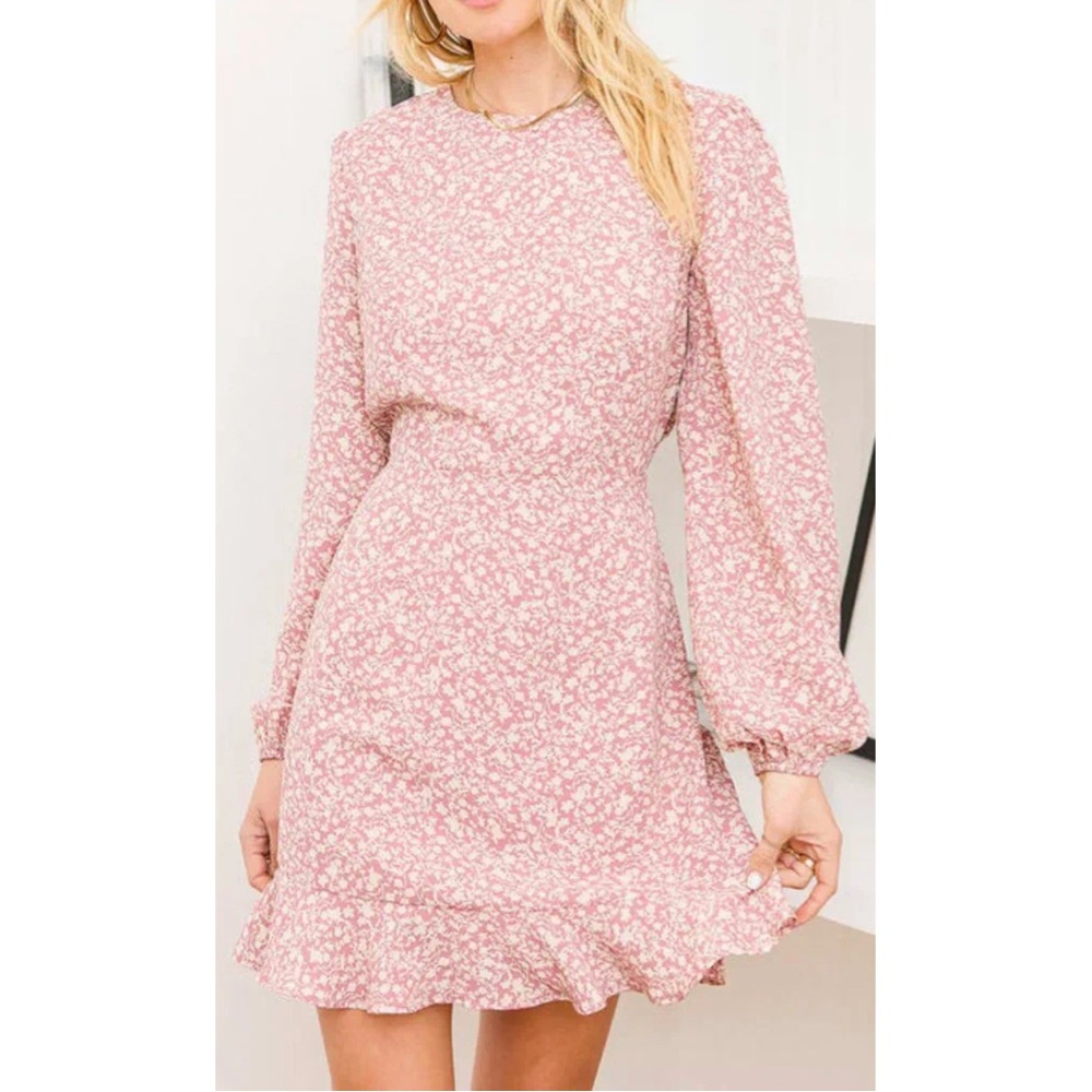 Lulus - Blooming Darlin’ Mauve Floral Printed Ruffle Mini Dress size S - NWT